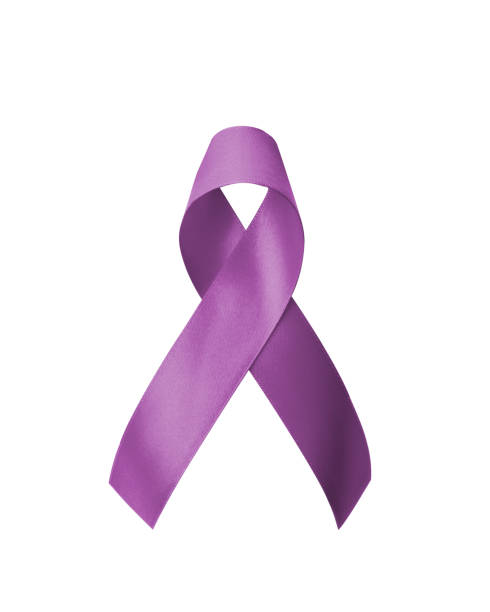 cinta púrpura lavanda aislada con trayectoria de recorte sobre fondo blanco para el día mundial del alzheimer y el concepto del día mundial del cáncer - purple ribbon fotografías e imágenes de stock