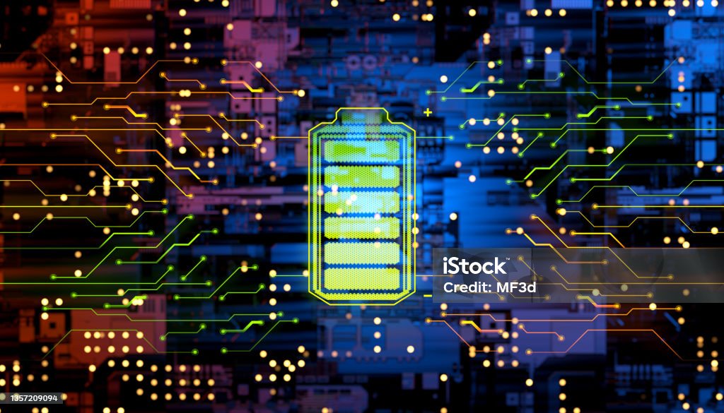 Battery supply concept Abstract Battery supply digital concept Battery Stock Photo