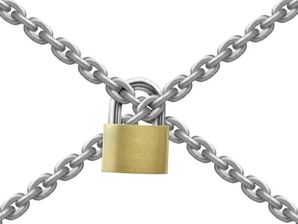 istock The gray metal chain and padlock on white background 1357213803