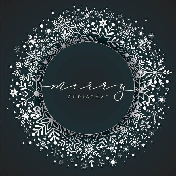 рождественское поздравление над венком снежинки - wreath christmas holiday backgrounds stock illustrations