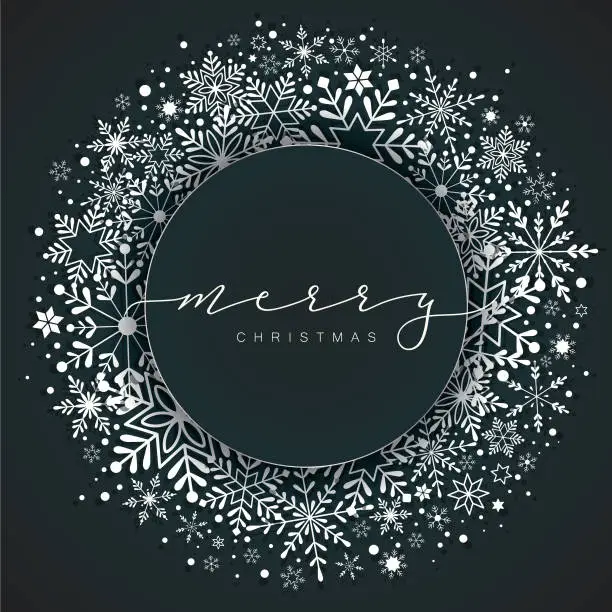 Vector illustration of Christmas greeting over a snowflake wreath