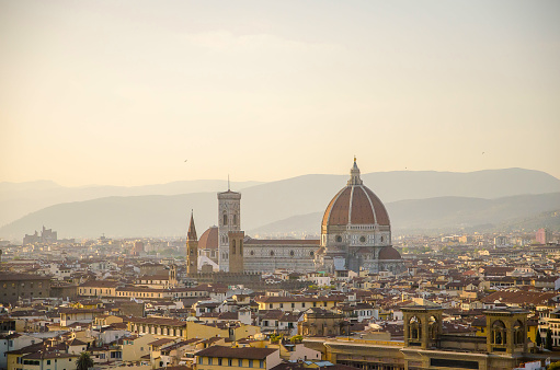 Sunset view and Duomo Santa Maria Del Fiore in Florence, Italy