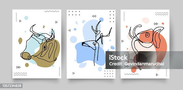 istock Botanical wall art vector set. Hand draw template wild animals and line art background for paper, Foliage line art drawing with abstract shape. Abstract Plant Art design for print, cover, wallpaper, Minimal and natural wall art. 1357234828