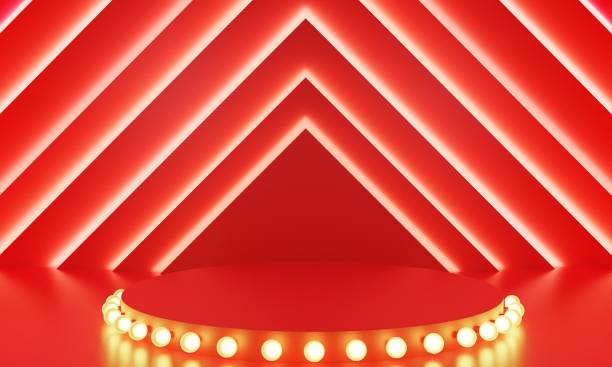 istock red podium in the red room.3d rendering. 1357235432