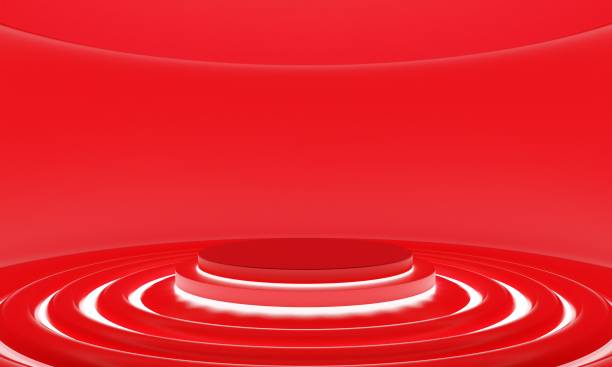 red podium with neon light in the red room.3d rendering.
