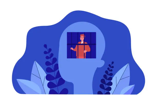 Vector illustration of Prisoner in prison of abstract human head