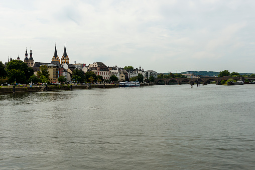 Koblenz, Germany - August 12, 2021: View over the promenade at riverside in Koblenz
