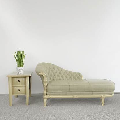Light colored Chaise lounge and side table