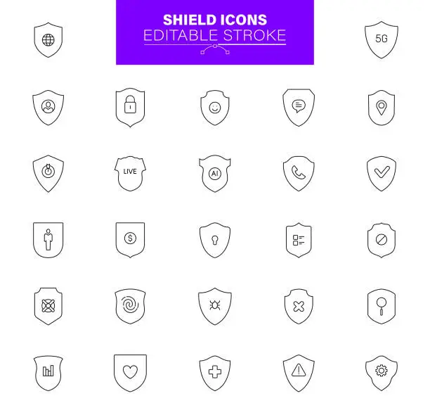 Vector illustration of Shield Protection Icons. Set contains icons as Safety, Security, Insurance, Coat Of Arms