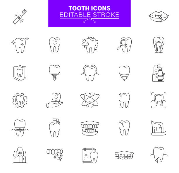 ilustrações de stock, clip art, desenhos animados e ícones de tooth icons. editable stroke. set contains icons as teeth, care, dentist, dental - dentist dentist office dentists chair cartoon