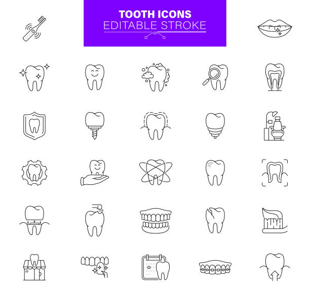 Tooth Icons. Editable Stroke. Set contains icons as Teeth, Care, Dentist, Dental vector art illustration