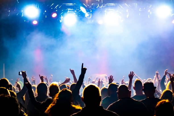 multitud de personas bailando en un concierto - concierto fotografías e imágenes de stock