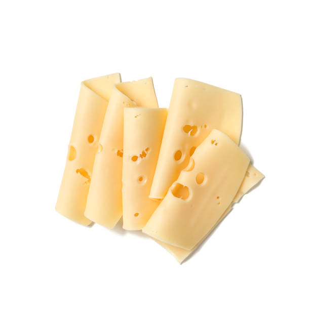 Thin cheese slices Cheese slices isolated on white background. Edam cheese. Top view edam stock pictures, royalty-free photos & images