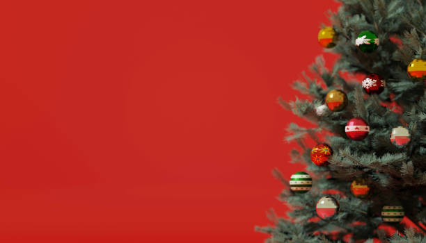 istock Christmas trees and ornaments (3D illustration) 1357249603