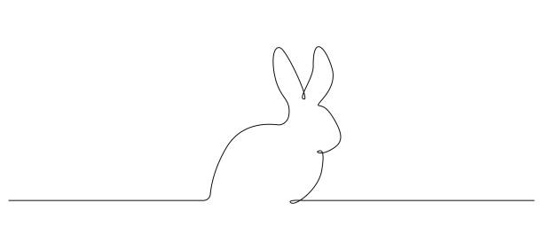Continuous one line drawing of Easter Bunny. Fuffy rabbit silhouette with ears in simple linear style for spring design greeting card and web banner.Editable stroke. Doodle Vector illustration Continuous one line drawing of Easter Bunny. Fuffy rabbit silhouette with ears in simple linear style for spring design greeting card and web banner.Editable stroke. Doodle Vector illustration. rabbit brush stock illustrations