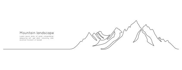 eine durchgehende linienzeichnung der gebirgslandschaft. halterungen im schlichten linearen stil für wintersportkonzept isoliert auf weißem hintergrund. doodle vektorillustration - tourism panoramas winter travel locations stock-grafiken, -clipart, -cartoons und -symbole