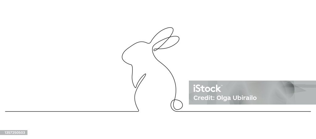 Dibujo continuo de una línea del Conejo de Pascua. Linda silueta de conejo con orejas en estilo minimalista simple para tarjeta de felicitación de diseño de primavera y banner web. Trazo editable. Ilustración vectorial lineal - arte vectorial de Pascua libre de derechos