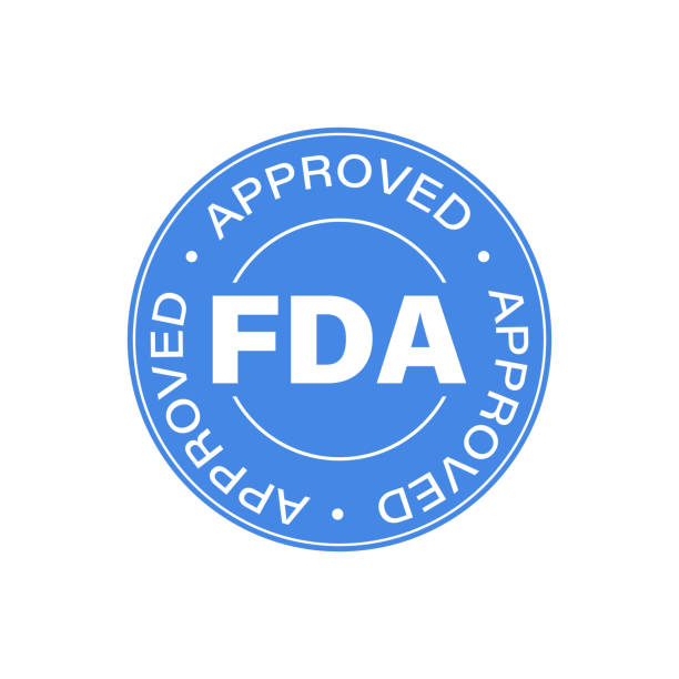 FDA Approved (Food and Drug Administration) icon, symbol, label, badge, logo, seal. FDA Approved (Food and Drug Administration) icon, symbol, label, badge, logo, seal. Blue round icon isolated on white background food and drug administration stock illustrations