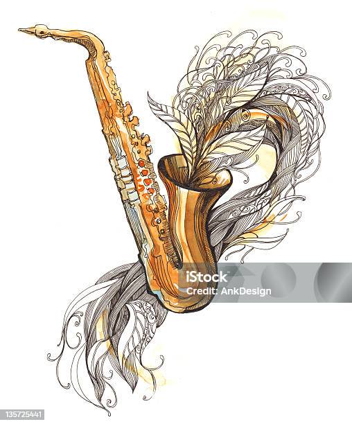 Saxophone Stock Illustration - Download Image Now - Brass Instrument, Gold - Metal, Gold Colored