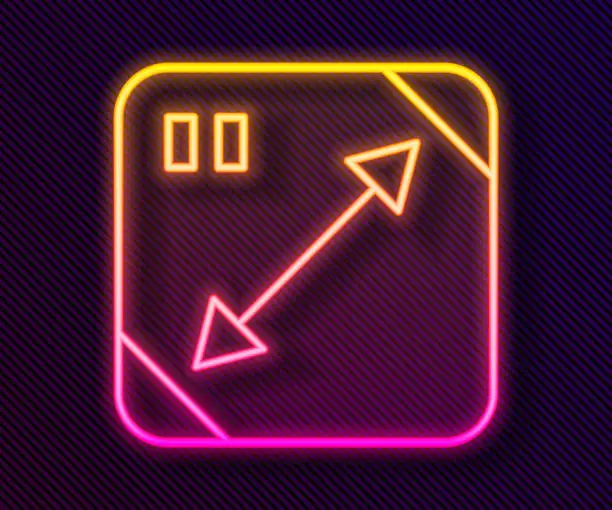 Vector illustration of Glowing neon line Diagonal measuring icon isolated on black background. Vector