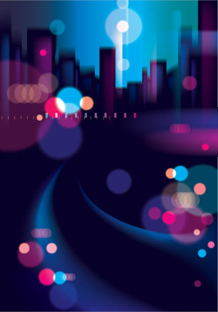 illustrazioni stock, clip art, cartoni animati e icone di tendenza di città di notte con luci sfocate bokeh texture illustrazione vettoriale. effetto vettoriale bellissimo sfondo. sfoca lo sfondo scuro colorato con il paesaggio urbano, lo skyline delle sagome degli edifici. - abstract architecture backgrounds blurred motion