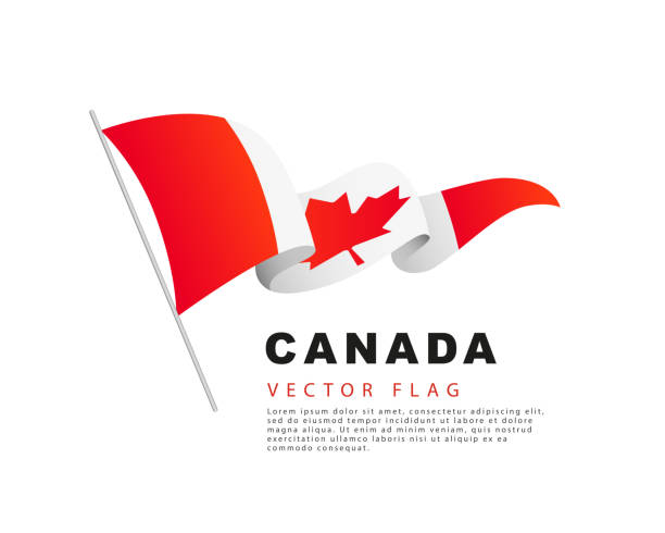 флаг канады висит на флагштоке и развевается на ветру. векторная иллюстрация, изолированная на белом фоне. - acer service stock illustrations