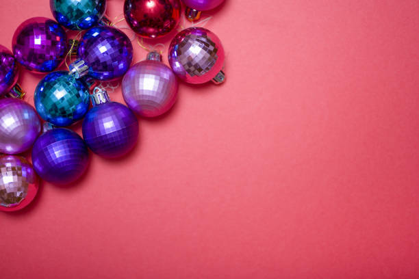istock Christmas composition. Christmas red decorations, Christmas tree toys on a red background. 1357262721