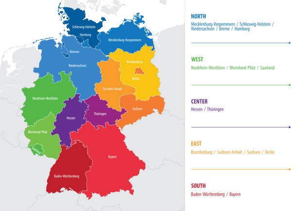 illustrations, cliparts, dessins animés et icônes de carte vectorielle des régions d’allemagne - south germany