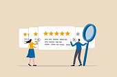 istock Reputation management team monitor online feedback rating to improve brand positive rank and gain customer trust concept, marketing team monitor and analyze stars rating to increase satisfaction. 1357264500