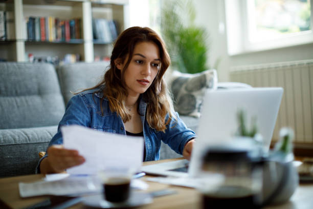 istock Young woman working at home 1357265454