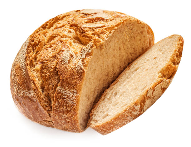 istock Freshly baked Bread with crumbs  isolated on white background.  Sliced, cutted wheat bread. 1357265659