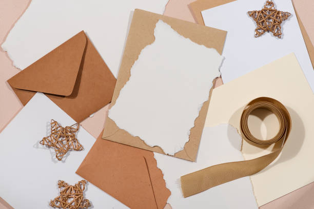 istock Christmas craft envelope with gift card on beige 1357265683