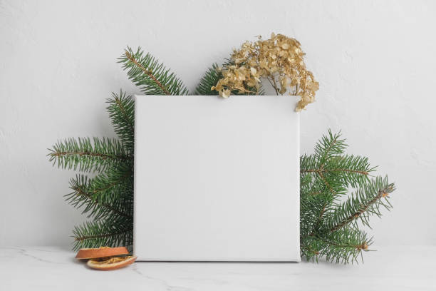 istock Blank wrapped canvas and Christmas decoration 1357265692