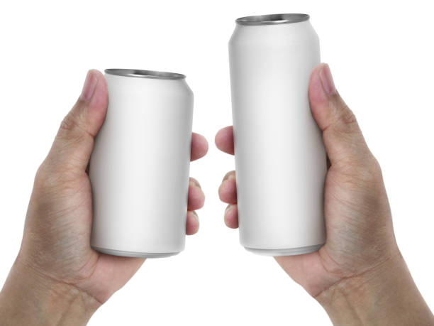 istock Man holding aluminum can isolated on white background 1357266667