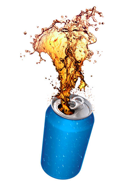 istock Cola splashing out of a cans, Isolated white background 1357266800