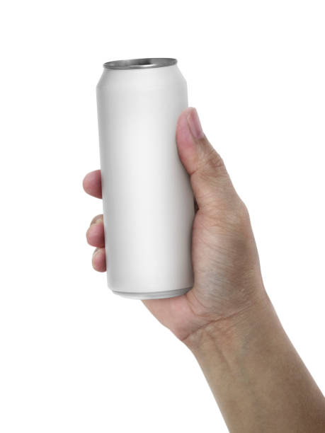 istock Man holding aluminum can isolated on white background 1357266877