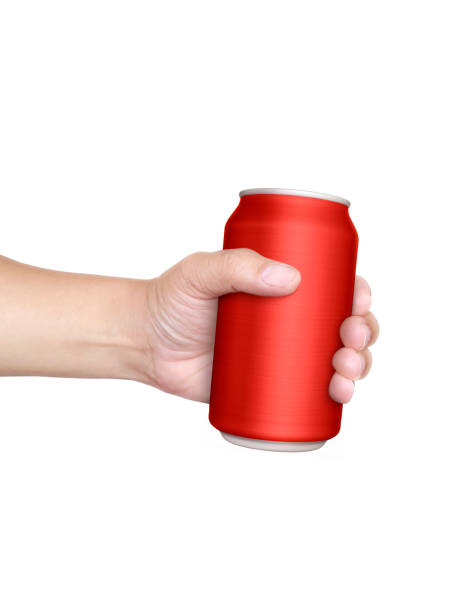 istock Man holding aluminum can isolated on white background 1357266888