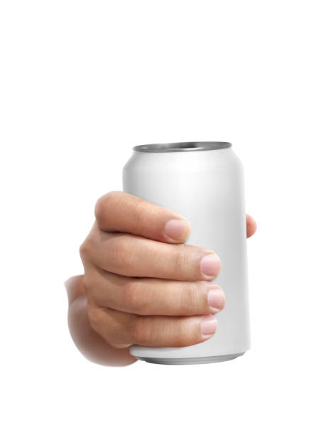 istock Man holding aluminum can isolated on white background 1357266951