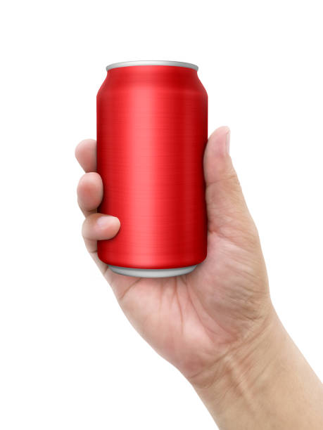 istock Man holding aluminum can isolated on white background 1357266982