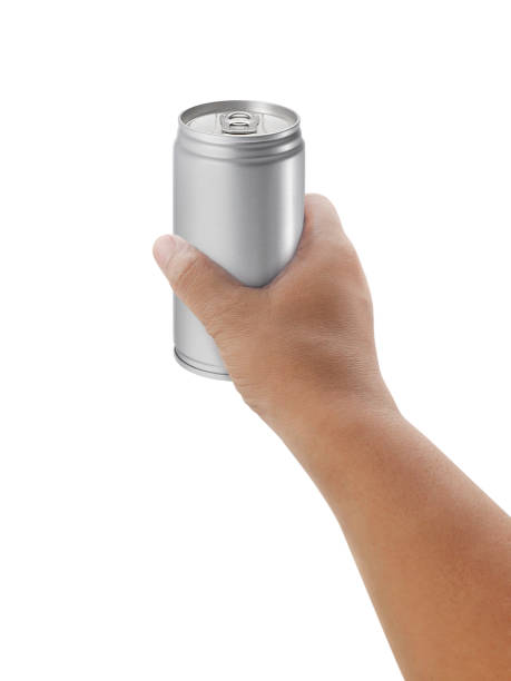 istock Man holding aluminum can isolated on white background 1357267618