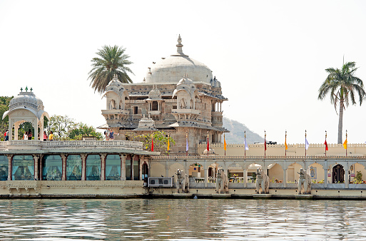 Awesome view of Jal Mahal (Water Palace) in the middle of the Man Sagar Lake in Jaipur, Rajasthan, India. Amazing Rajput style of architecture. Jaipur is a popular tourist destination of South Asia.