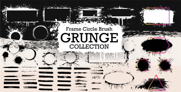 ilustrações de stock, clip art, desenhos animados e ícones de a set of "grunge". detailed grunge backgrounds. liquid. a collection of paint strokes. spots. grunge splash. ink stain. collection of faces. black splashes, brush isolated on white background. - grunge splattered spray box