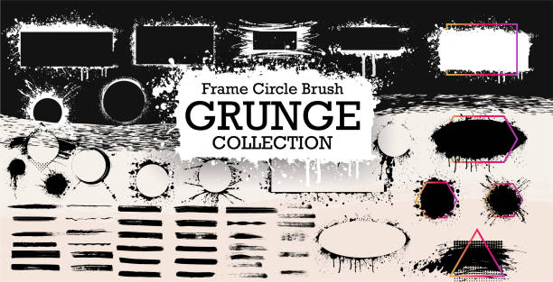 A set of "Grunge". Detailed grunge backgrounds. Liquid. A collection of paint strokes. Spots. Grunge splash. Ink stain. Collection of faces. Black splashes, brush isolated on white background. A set of "Grunge". Detailed grunge backgrounds. Liquid. A collection of paint strokes. Spots. Grunge splash. Ink stain. spray paint stock illustrations