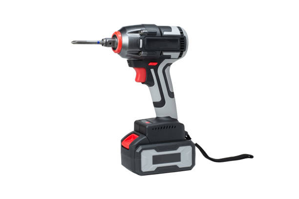 cordless drill screwdriver or electric impact wrench - drill red work tool power imagens e fotografias de stock