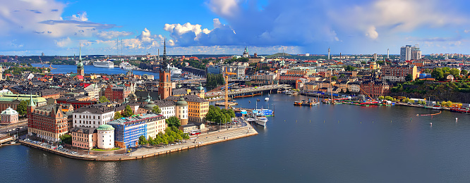 daytime view of the Stockholm skyline featuring Gamla stan and Riddarholmen (Sweden).