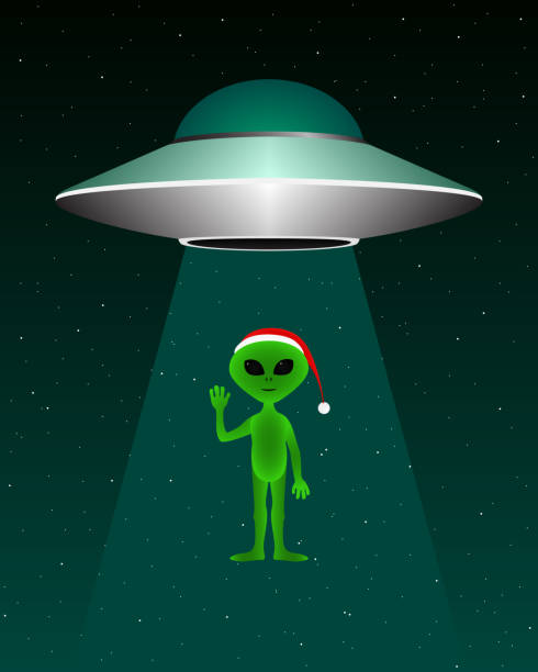 istock Martian and flying saucer. Christmas. Vector illustration 1357283322