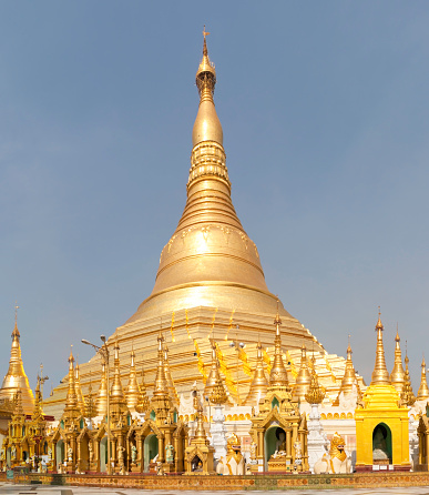 The Shwedagon Pagoda, also known as the Golden Pagoda, is a 98-metre gilded stupa located in Yangon, Burma. It is the most sacred Buddhist pagoda for the Burmese with relics of the past four Buddhas enshrined within.