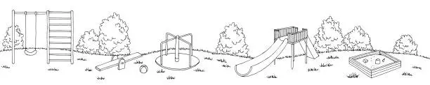 Vector illustration of Playground graphic black white long landscape sketch illustration vector