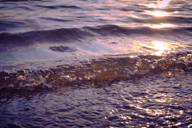 istock Waves and foam on the beach during sunset. 1357286221