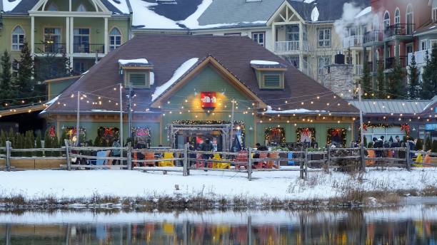 christmas village and christmas lights at blue mountains holiday magic, ontario, kanada - blue mountain ontario zdjęcia i obrazy z banku zdjęć